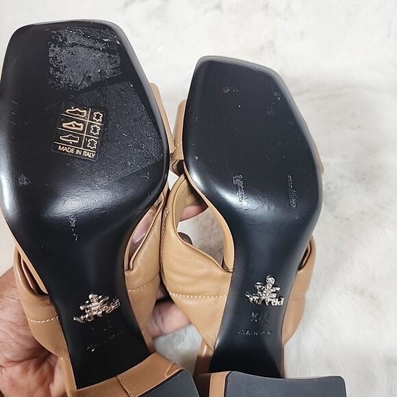 Prada - Cross Strap Leather Backless Sandal Slide Heel Pump Brown Size 7.5 - Picture 11 of 12
